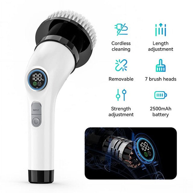 Electric Cleaning Brush Cordless Handheld Shower Scrubber Spin Cleaner Multifunctional Cleaner with 7PCS Heads Bathroom Kitchen