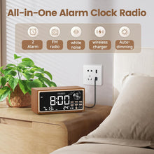 Load image into Gallery viewer, Retro Vintage Dual Alarm Clock Radio FM 15W Fast Wireless Charging LED Display Dimmer Control Auto-Dimming Retro Clock Bedroom