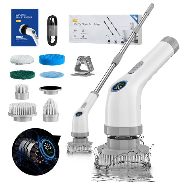 Electric Cleaning Brush Cordless Handheld Shower Scrubber Spin Cleaner Multifunctional Cleaner with 7PCS Heads Bathroom Kitchen
