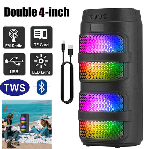 3000W Bluetooth Speaker Dual 4 inch Speaker Stereo Outdoor Portable Subwoofer 5.0 Wireless Speaker Led light Rechargeable