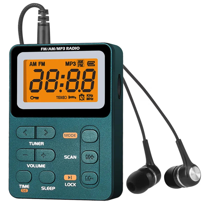 Compact mini radio with memory card slot, one-touch power on/off function, and LCD display—the ideal companion for running