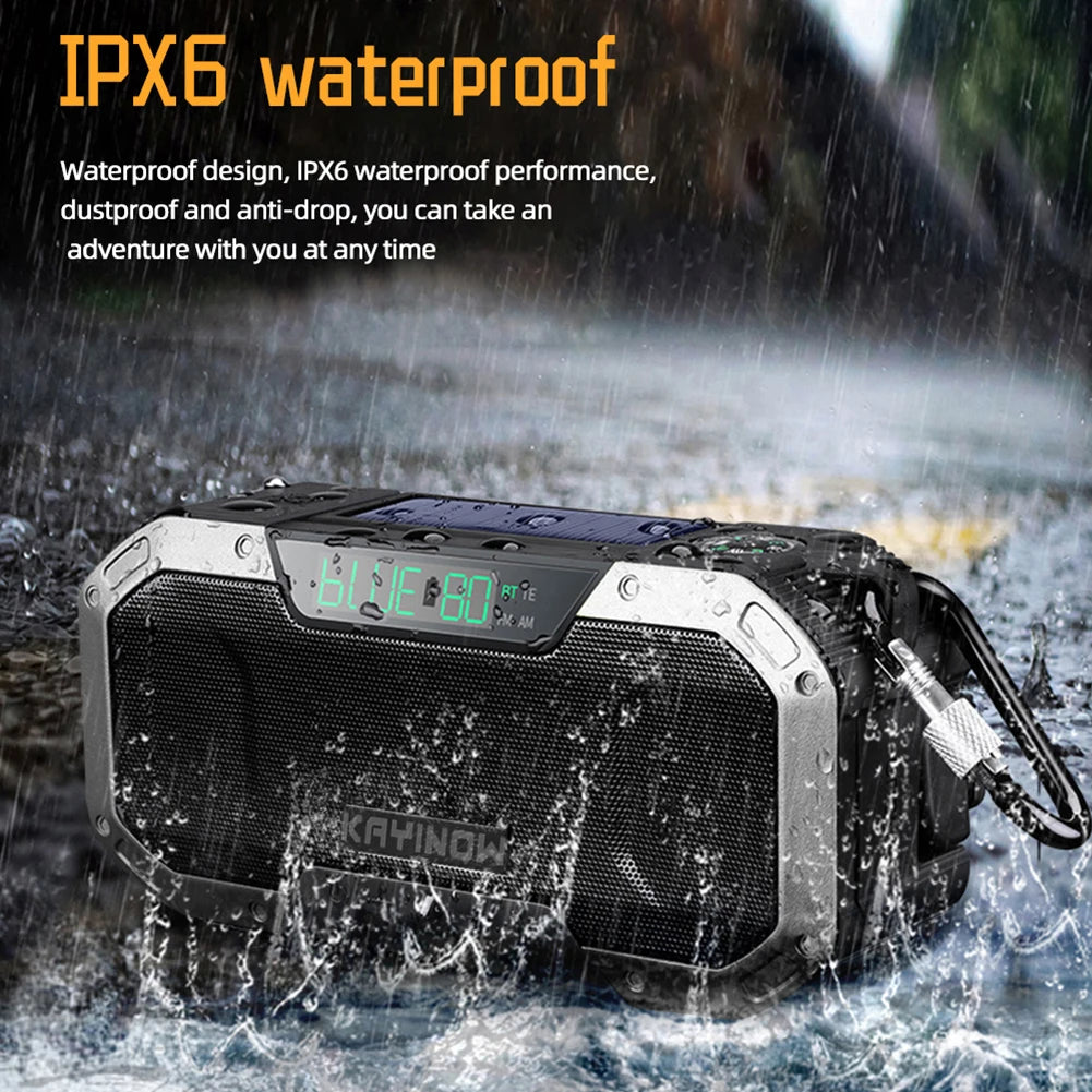 10000mAh Outdoor Solar Radio with Speaker Solar/Hand Crank Charging with Flashlight SOS Alarm Headphone Jack for Outdoor Camping