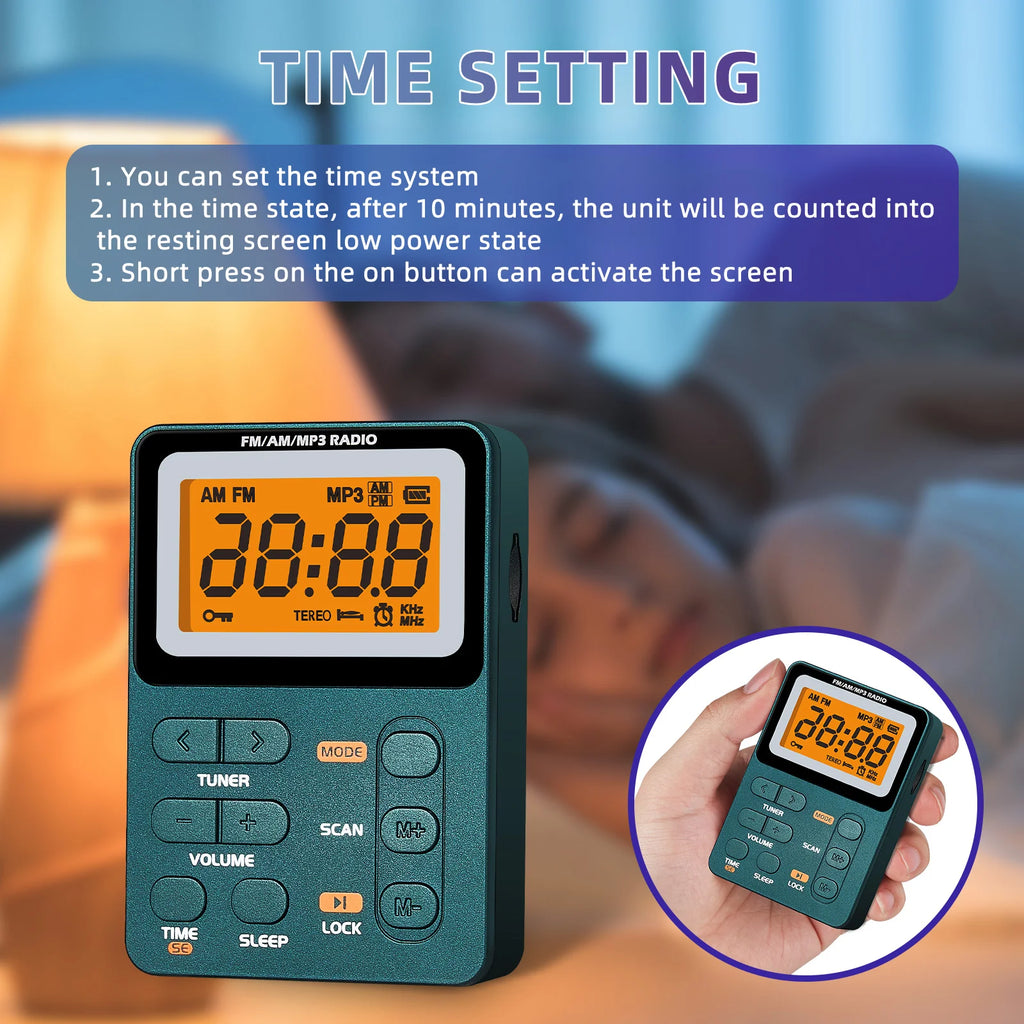 Compact mini radio with memory card slot, one-touch power on/off function, and LCD display—the ideal companion for running