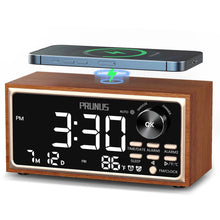 Load image into Gallery viewer, Retro Vintage Dual Alarm Clock Radio FM 15W Fast Wireless Charging LED Display Dimmer Control Auto-Dimming Retro Clock Bedroom